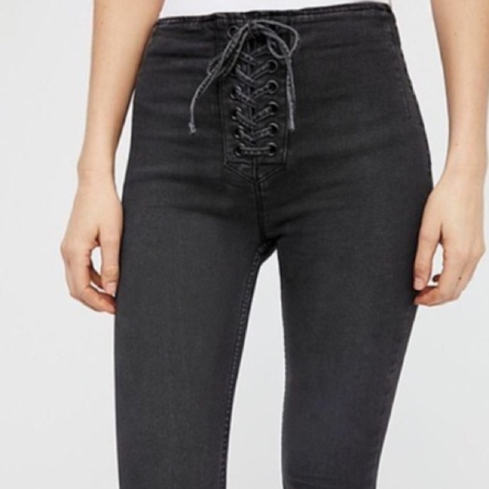 FREE PEOPLE LACE UP SKINNY JEANS